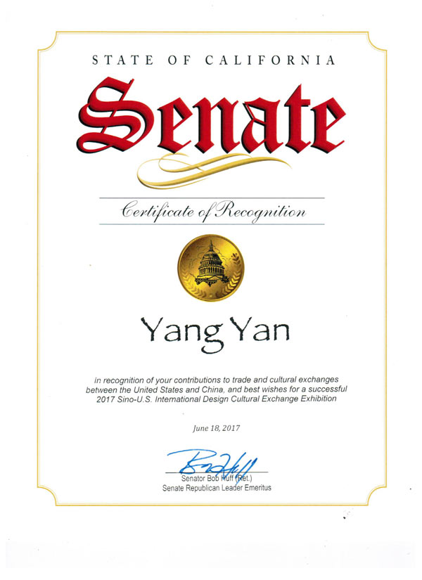 杨彦-美国加州政府特别荣誉证书